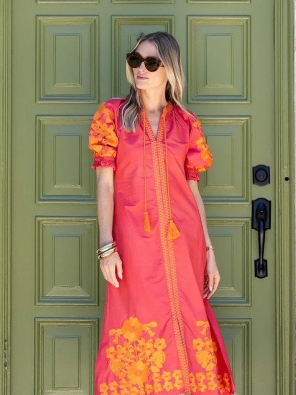 Julia Amory Coatue Dress Size Small Tutti Frutti Pink Orange Embroidered Cotton